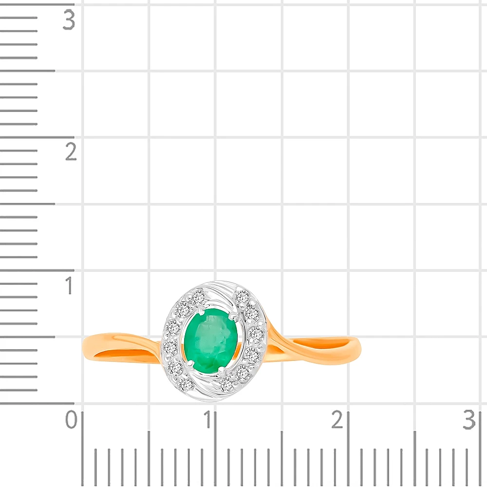 Кольцо с изумрудом и бриллиантами из красного золота 585 пробы 2