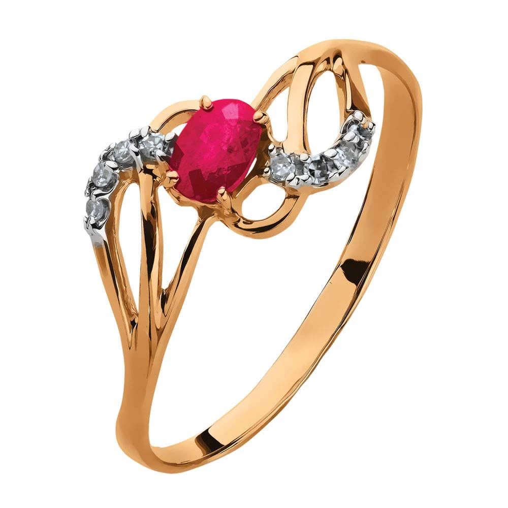 Кольцо с рубином и бриллиантами из красного золота 585 пробы 1