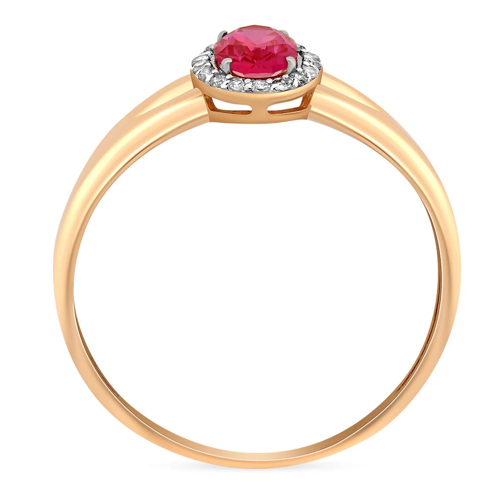 Кольцо с рубином синтетическим и бриллиантами из красного золота 585 пробы 3