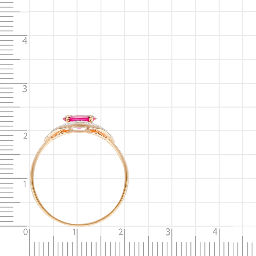 Кольцо с рубином синтетическим и бриллиантами из красного золота 585 пробы 3