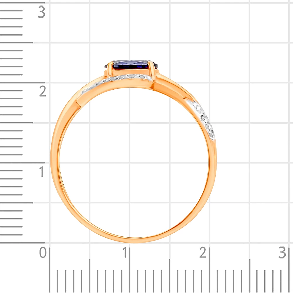 Кольцо с сапфиром синтетическим и бриллиантами из красного золота 585 пробы 3