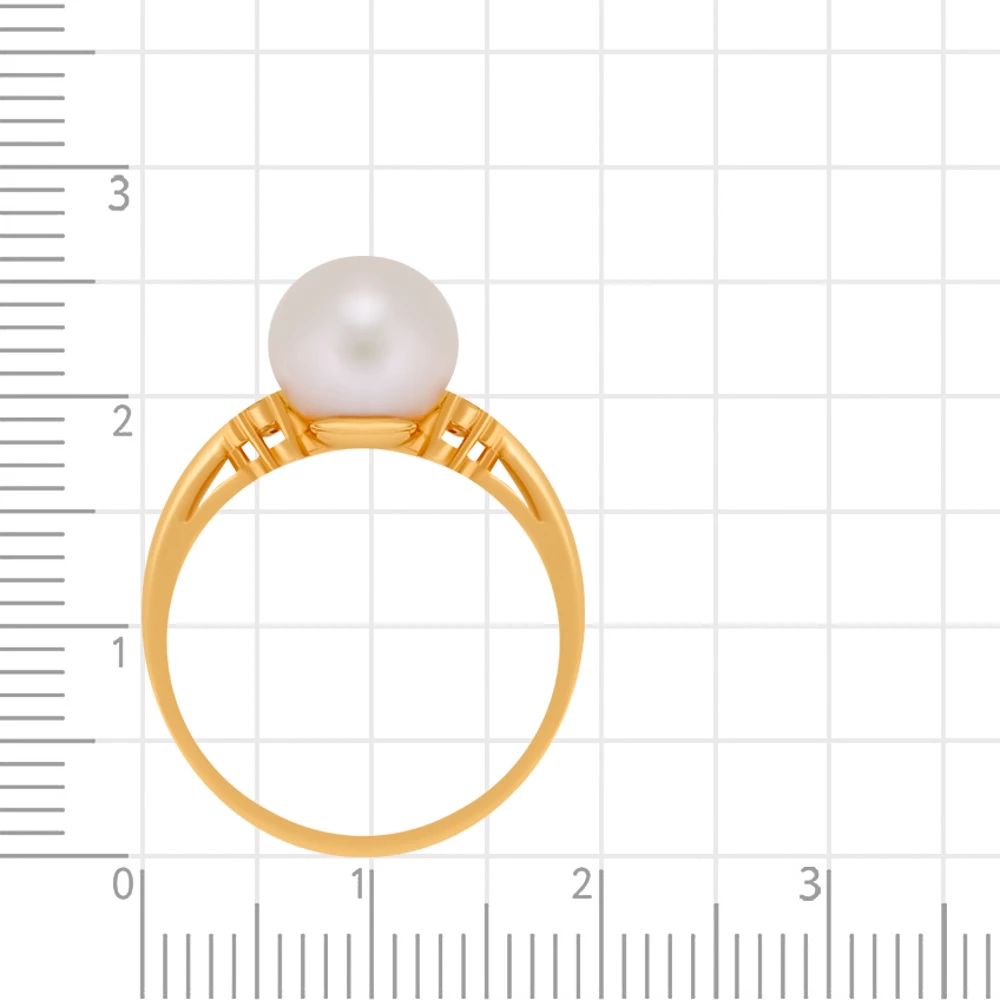 Кольцо с культивированным жемчугом и фианитами из красного золота 585 пробы 3