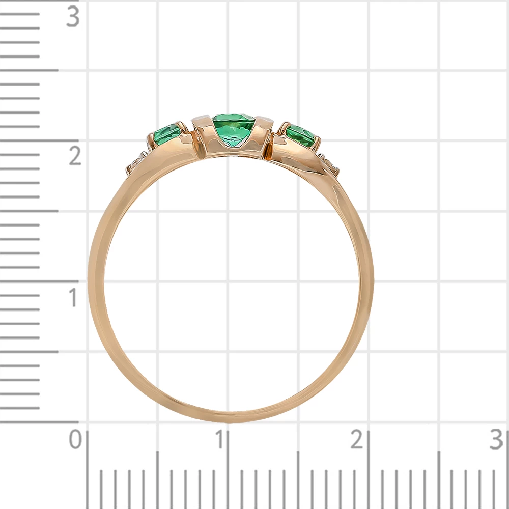 Кольцо с гидротермальным изумрудом и бриллиантами из красного золота 585 пробы 3
