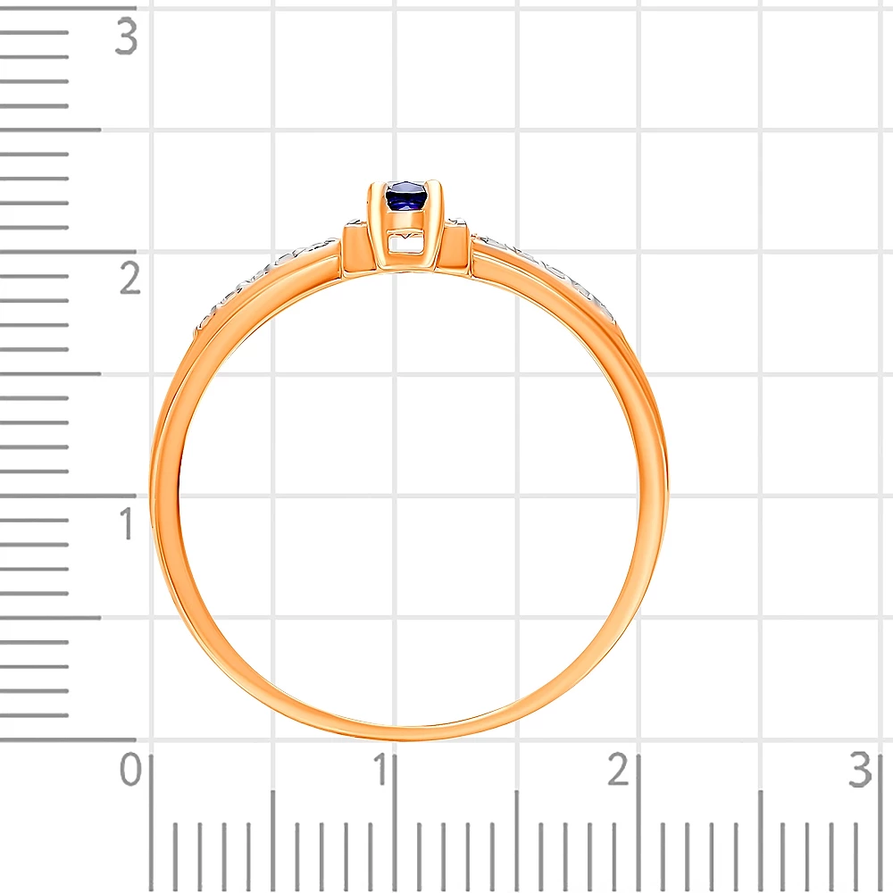 Кольцо с сапфиром синтетическим и бриллиантами из красного золота 375 пробы 3