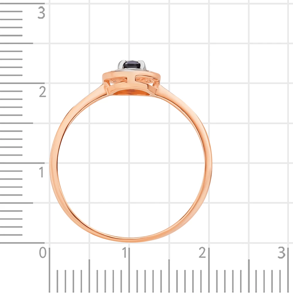 Кольцо с сапфиром синтетическим и бриллиантами из красного золота 375 пробы 3