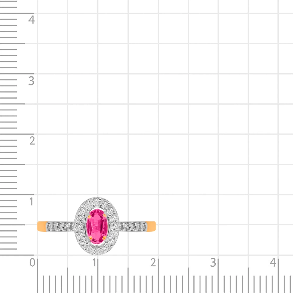 Кольцо с рубином синтетическим и бриллиантами из красного золота 375 пробы 2