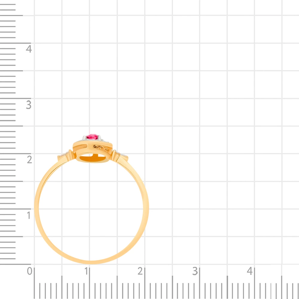 Кольцо с рубином синтетическим и бриллиантами из красного золота 375 пробы 3