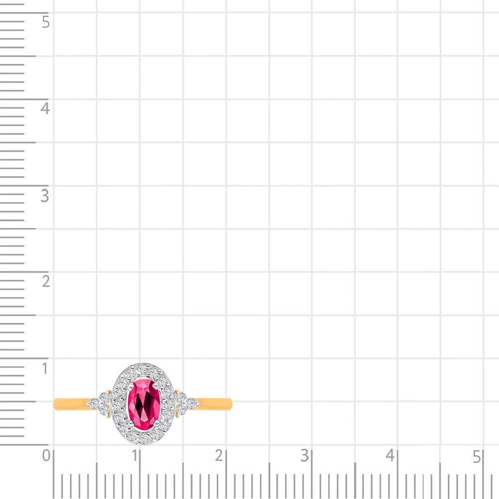 Кольцо с рубином синтетическим и бриллиантами из красного золота 375 пробы 2