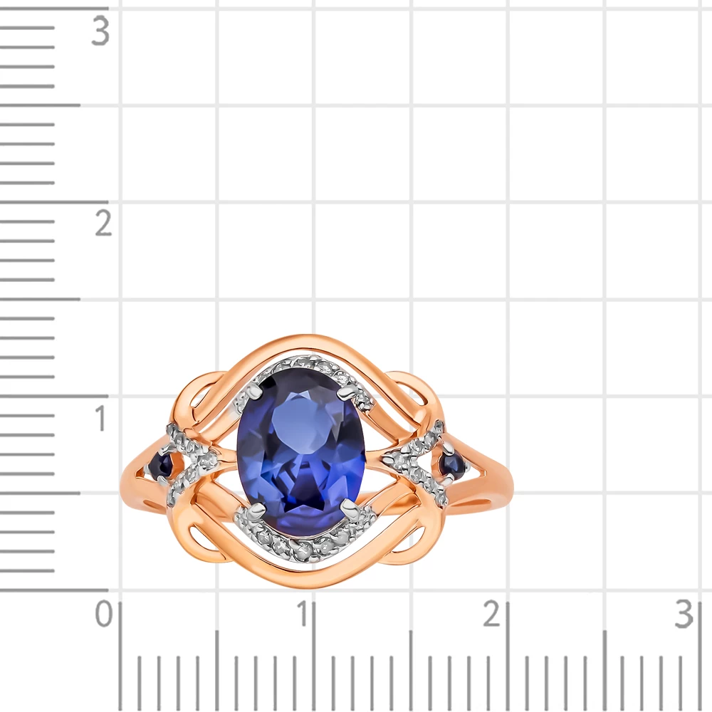 Кольцо с сапфиром синтетическим и бриллиантами из красного золота 375 пробы 2