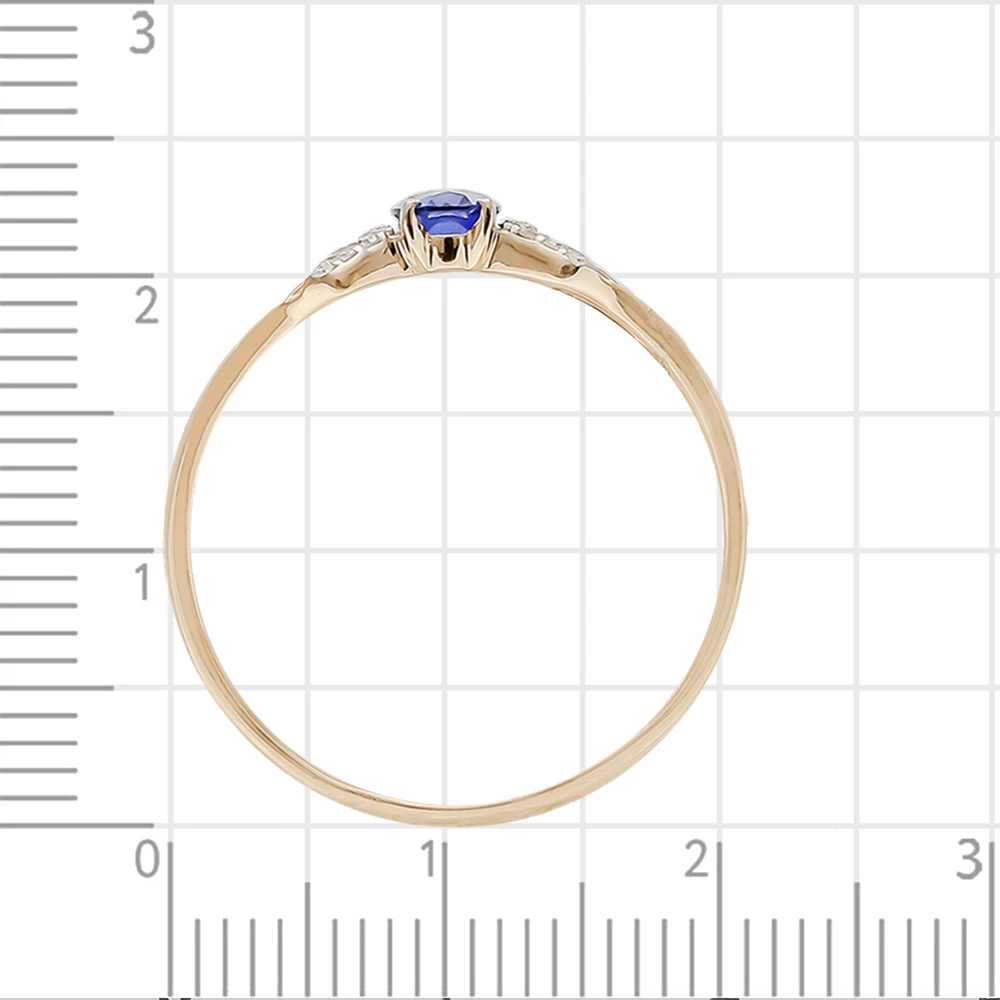 Кольцо с сапфиром синтетическим и бриллиантами из красного золота 375 пробы 3