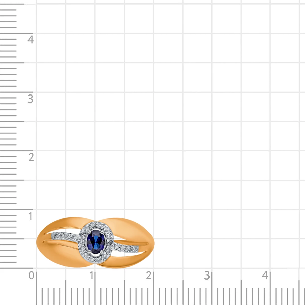 Кольцо с сапфиром синтетическим и бриллиантами из красного золота 375 пробы 2