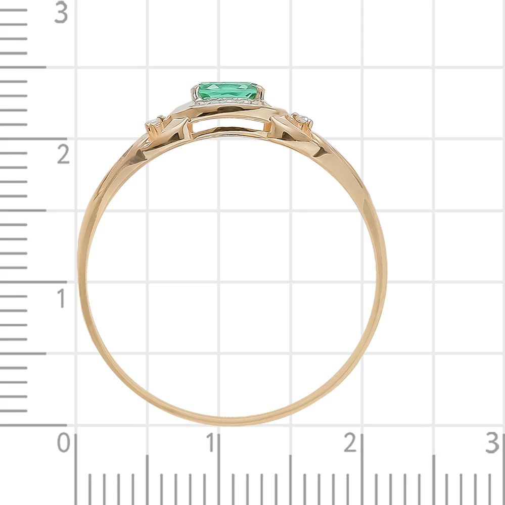 Кольцо с гидротермальным изумрудом и бриллиантами из красного золота 375 пробы 3
