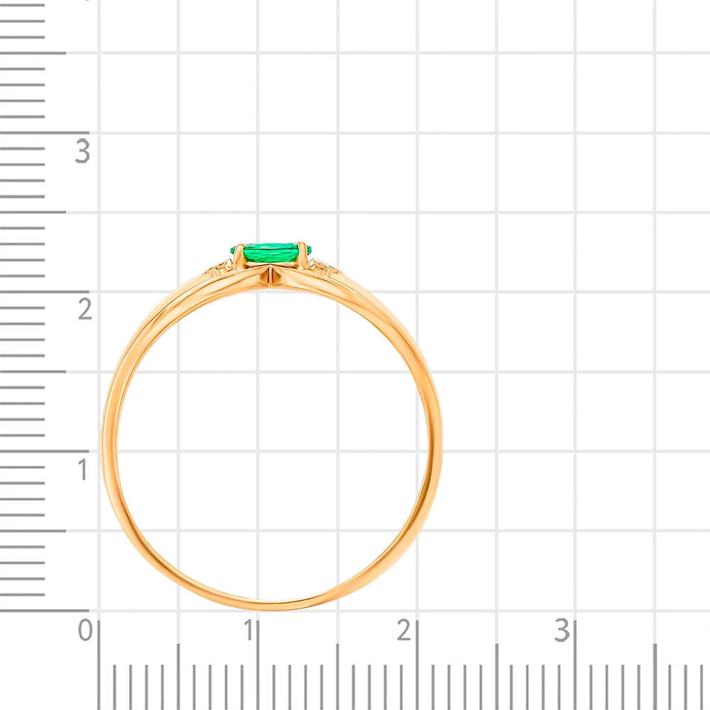 Кольцо с гидротермальным изумрудом и бриллиантами из красного золота 375 пробы 3