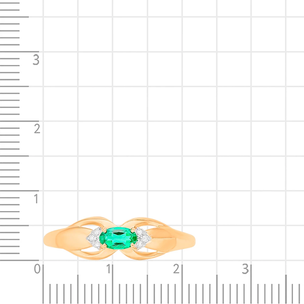 Кольцо с гидротермальным изумрудом и бриллиантами из красного золота 375 пробы 2