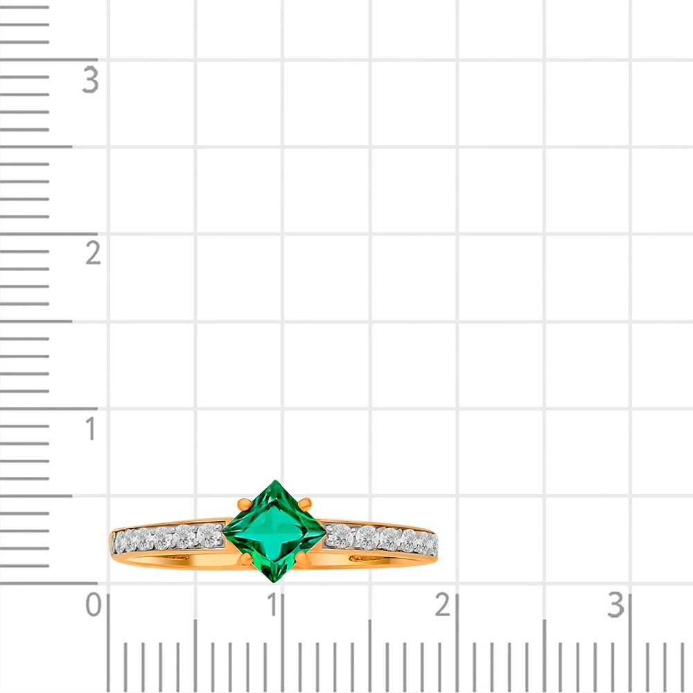 Кольцо с гидротермальным изумрудом и бриллиантами из красного золота 375 пробы 2