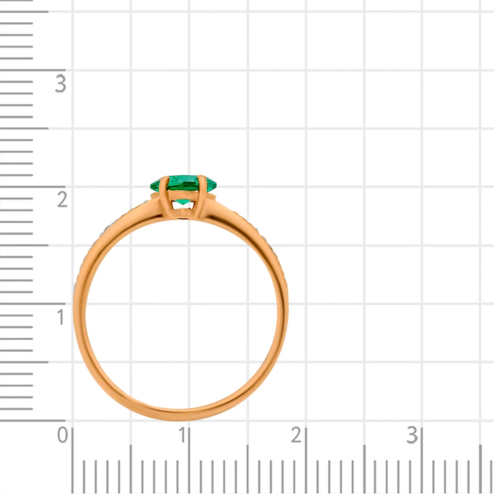 Кольцо с гидротермальным изумрудом и бриллиантами из красного золота 375 пробы 3