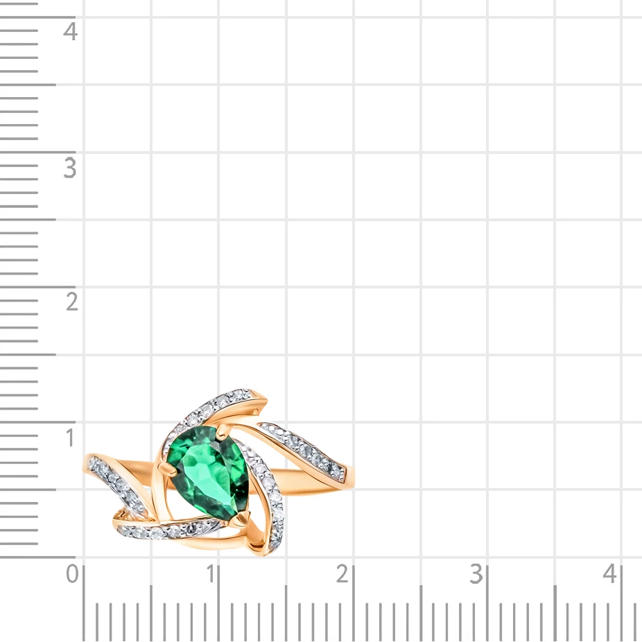 Кольцо с гидротермальным изумрудом и бриллиантами из красного золота 375 пробы
