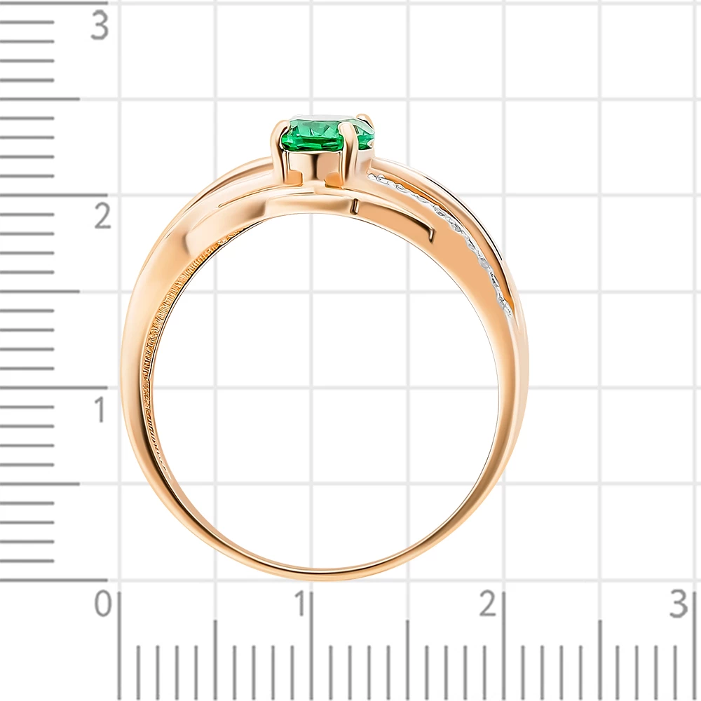Кольцо с гидротермальным изумрудом и бриллиантами из красного золота 375 пробы 3