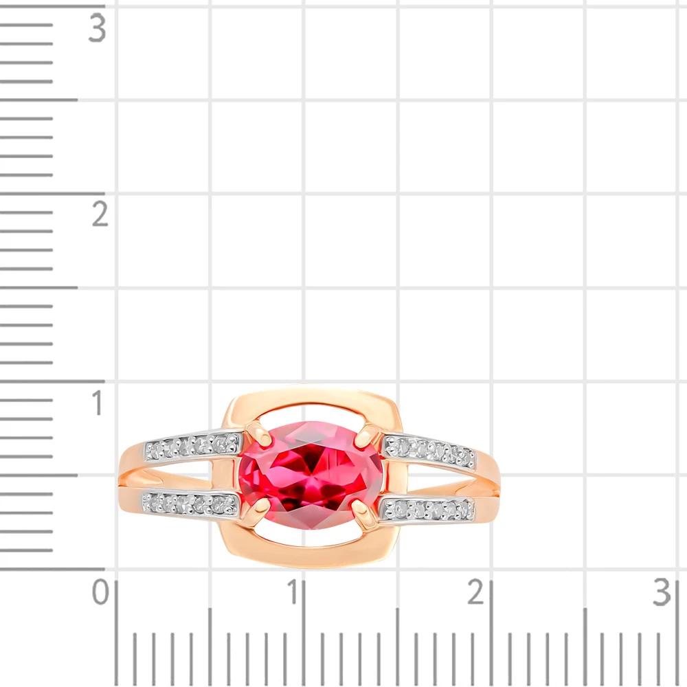 Кольцо с рубином синтетическим и бриллиантами из красного золота 375 пробы 2