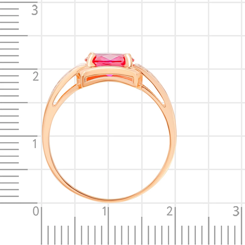 Кольцо с рубином синтетическим и бриллиантами из красного золота 375 пробы 3