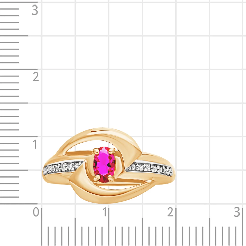 Кольцо с рубином синтетическим и бриллиантами из красного золота 375 пробы 2