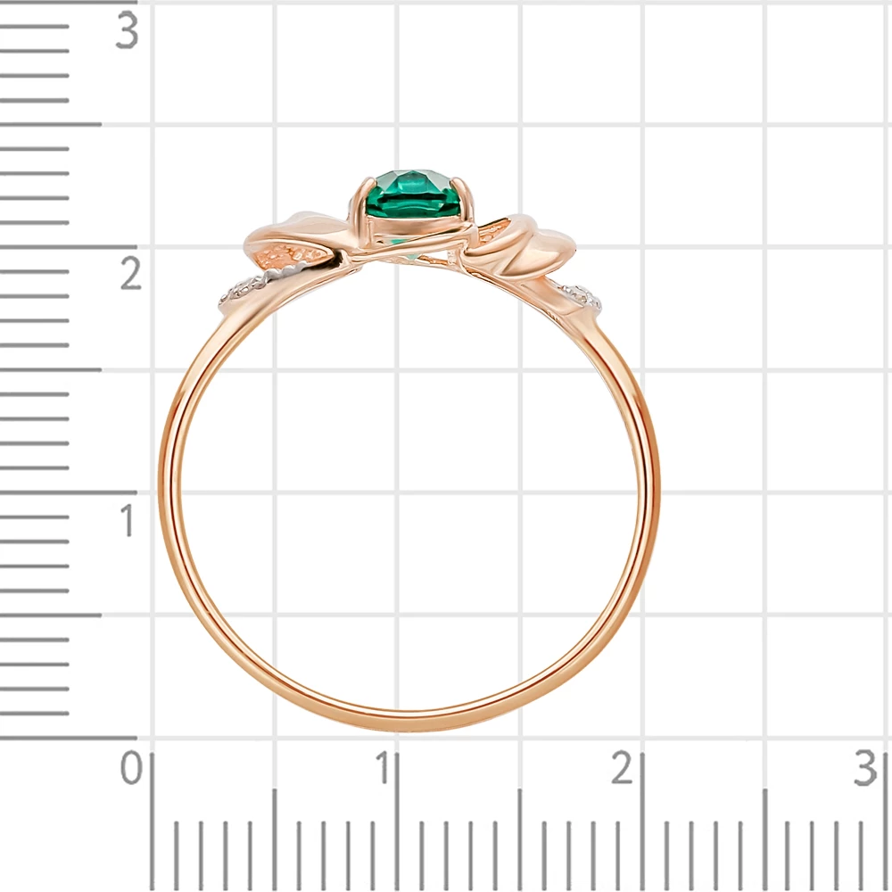 Кольцо с гидротермальным изумрудом и бриллиантами из красного золота 585 пробы 4