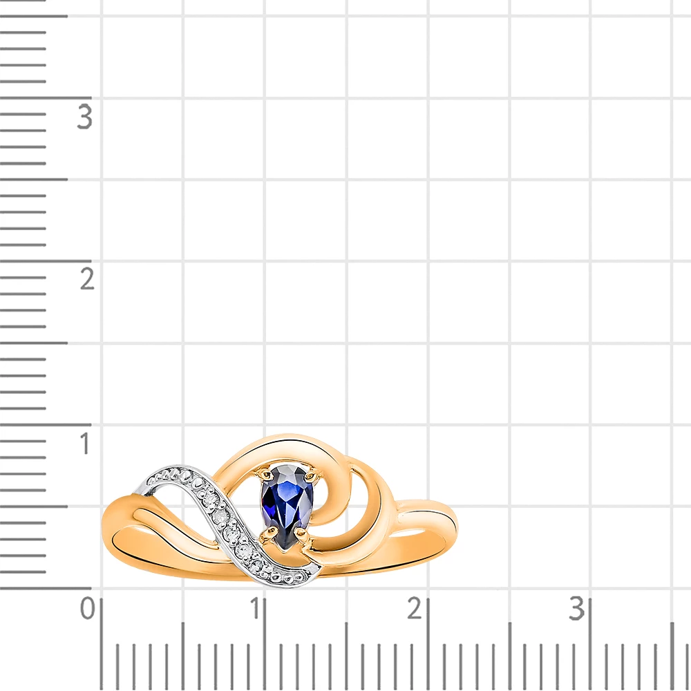 Кольцо с сапфиром синтетическим и бриллиантами из красного золота 585 пробы 3