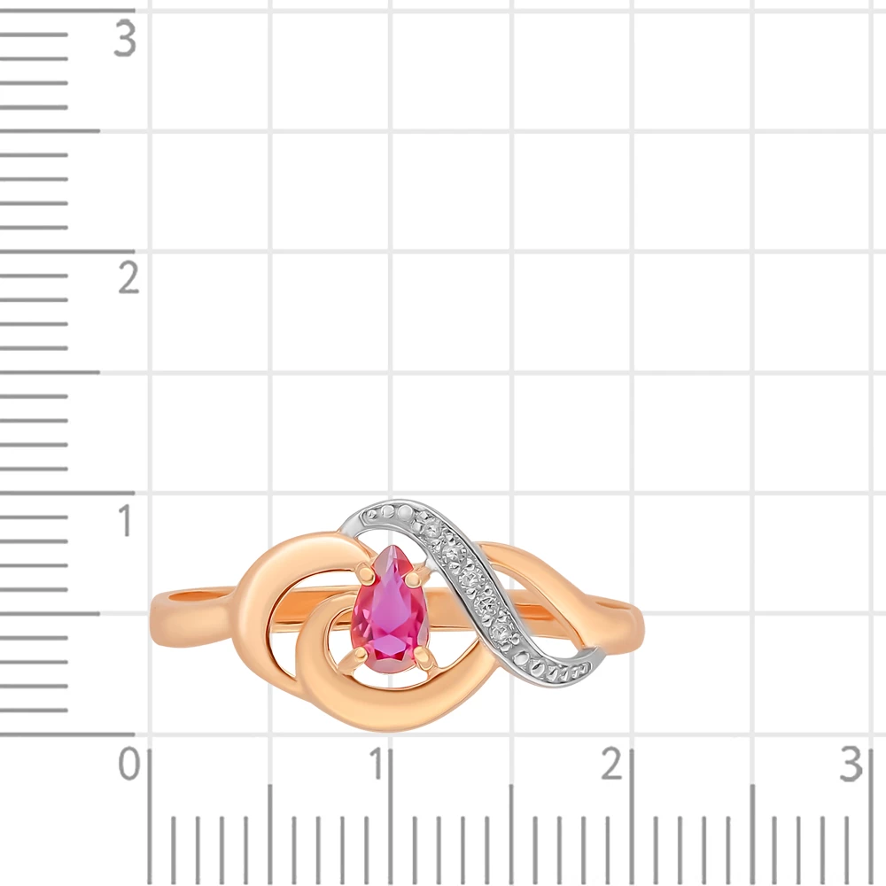 Кольцо с рубином синтетическим и бриллиантами из красного золота 585 пробы 2