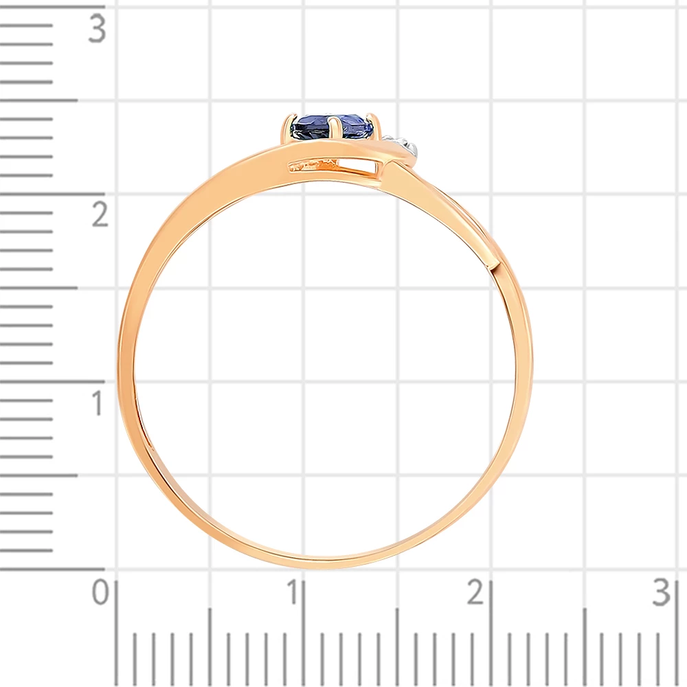 Кольцо с сапфиром синтетическим и бриллиантами из красного золота 585 пробы 3