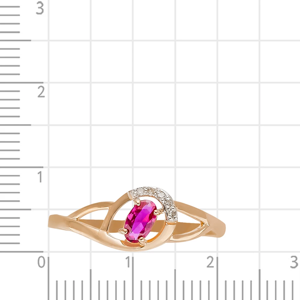 Кольцо с рубином синтетическим и бриллиантами из красного золота 585 пробы 2
