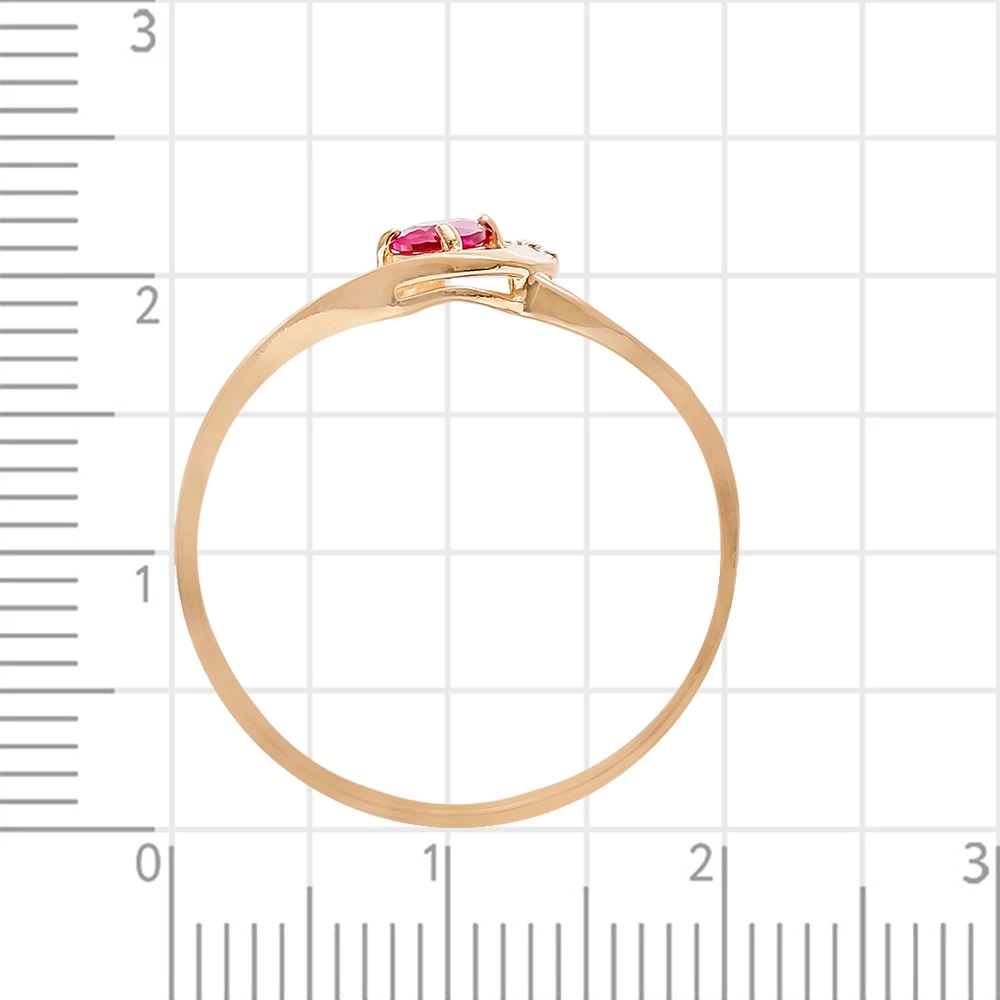 Кольцо с рубином синтетическим и бриллиантами из красного золота 585 пробы 3