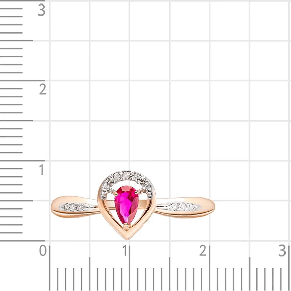 Кольцо с рубином синтетическим и бриллиантами из красного золота 585 пробы 2