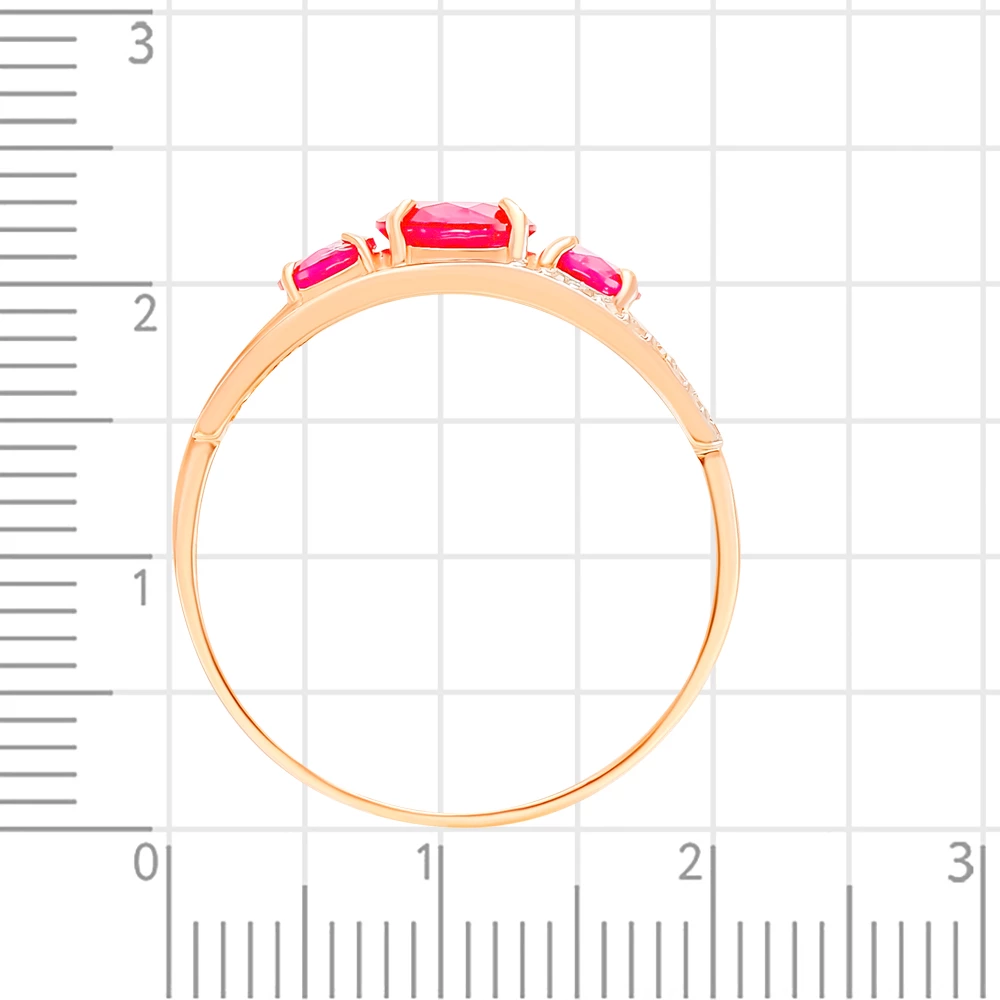 Кольцо с рубином синтетическим и бриллиантами из красного золота 375 пробы 4