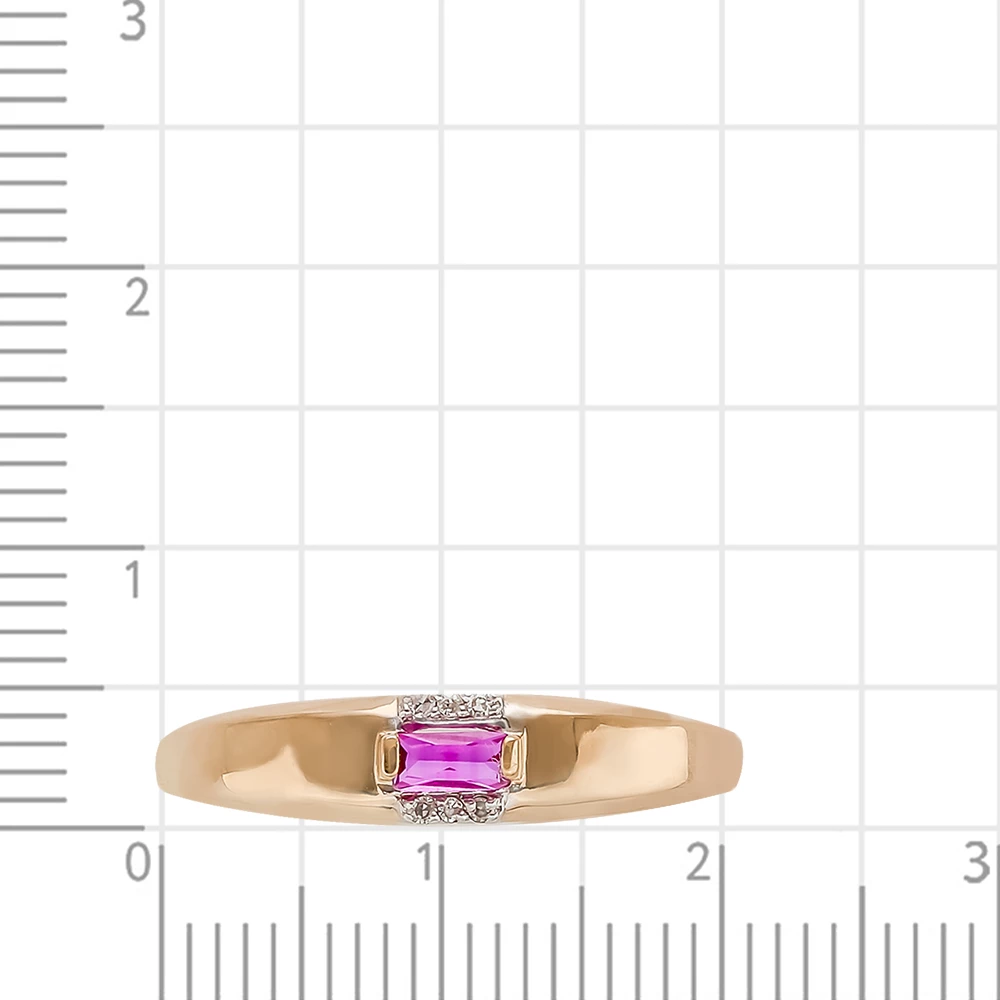Кольцо с рубином синтетическим и бриллиантами из красного золота 585 пробы 2