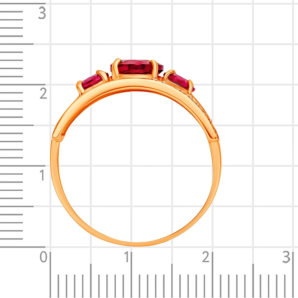 Кольцо с рубином синтетическим и бриллиантами из красного золота 375 пробы 3