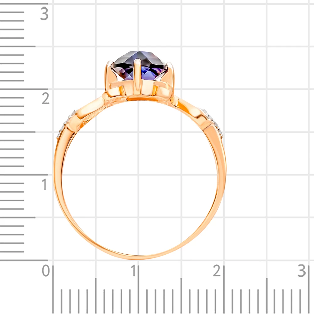 Кольцо с сапфиром синтетическим и бриллиантами из красного золота 585 пробы 3
