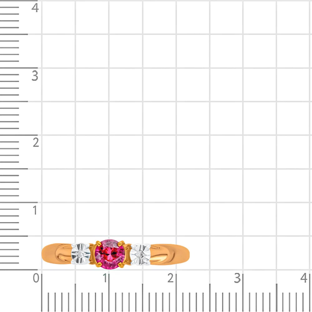 Кольцо с рубином синтетическим и бриллиантами из красного золота 585 пробы 2
