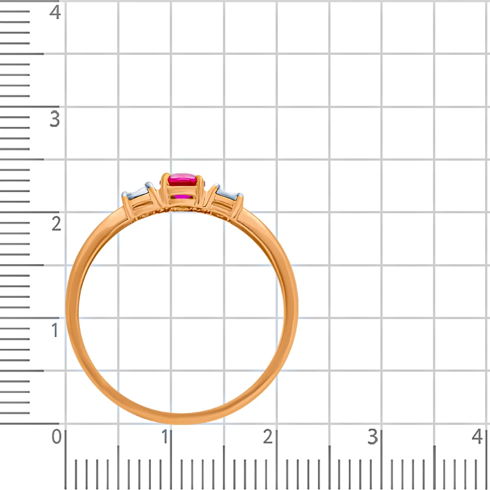 Кольцо с рубином синтетическим и бриллиантами из красного золота 585 пробы 3