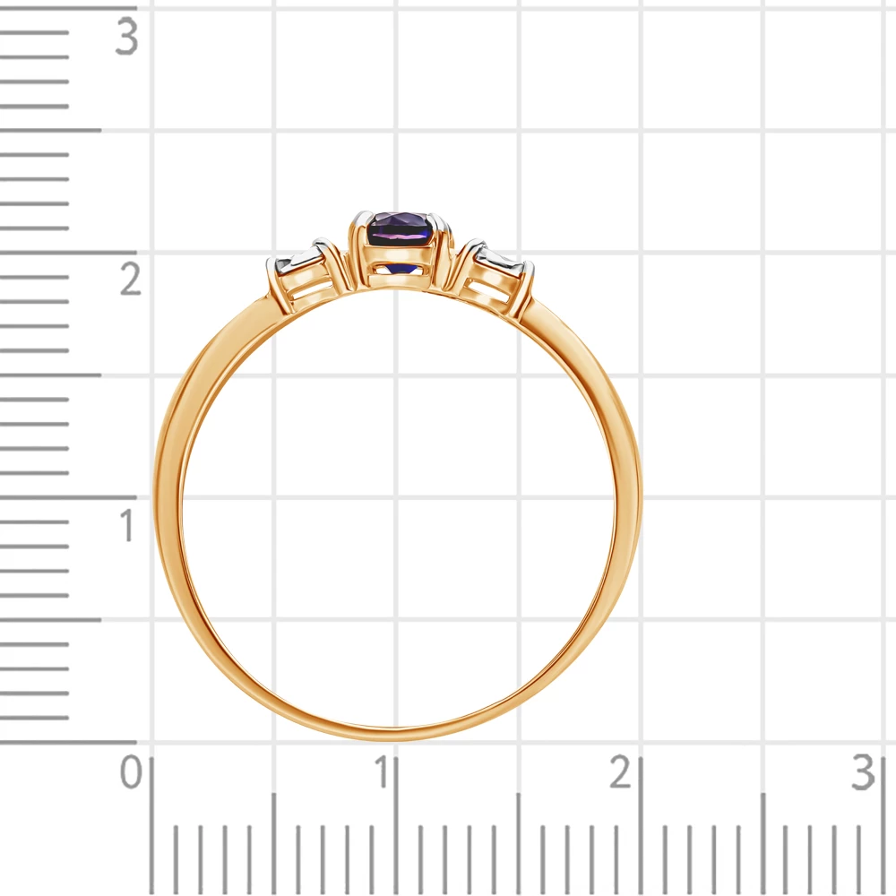Кольцо с сапфиром синтетическим и бриллиантами из красного золота 585 пробы 4