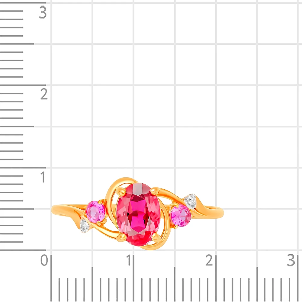 Кольцо с рубином синтетическим и бриллиантами из красного золота 585 пробы 2