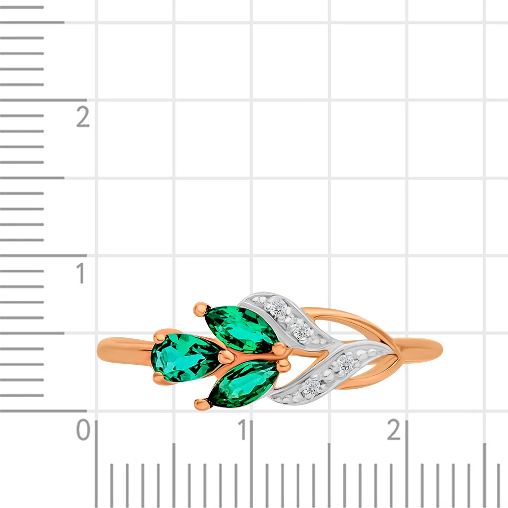 Кольцо с гидротермальным изумрудом и бриллиантами из красного золота 585 пробы 2