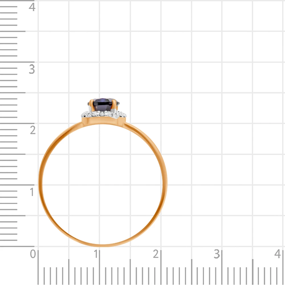 Кольцо с сапфиром синтетическим и бриллиантами из красного золота 585 пробы 3