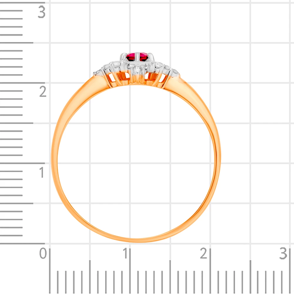 Кольцо с рубином синтетическим и бриллиантами из красного золота 585 пробы 3