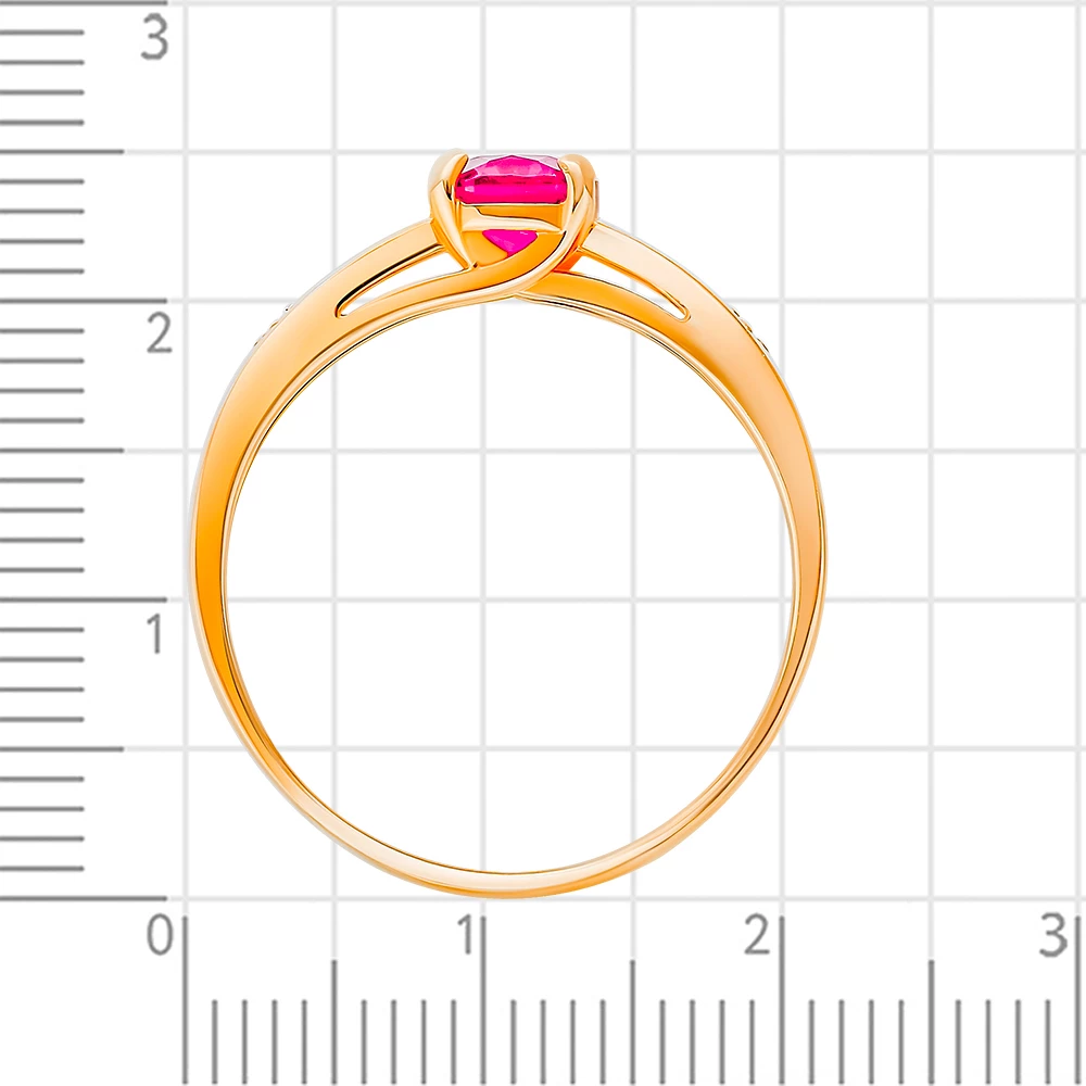 Кольцо с рубином синтетическим и бриллиантами из красного золота 585 пробы 3