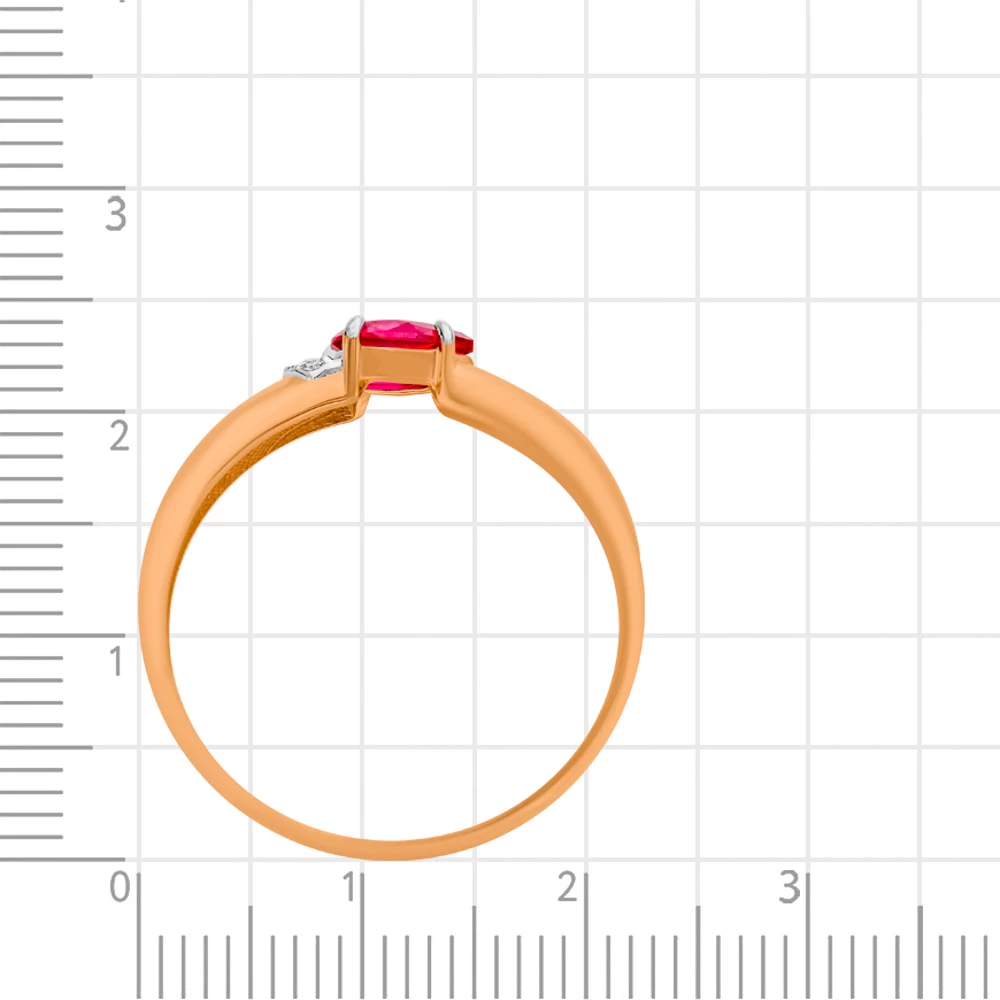Кольцо с рубином синтетическим и бриллиантами из красного золота 585 пробы 3