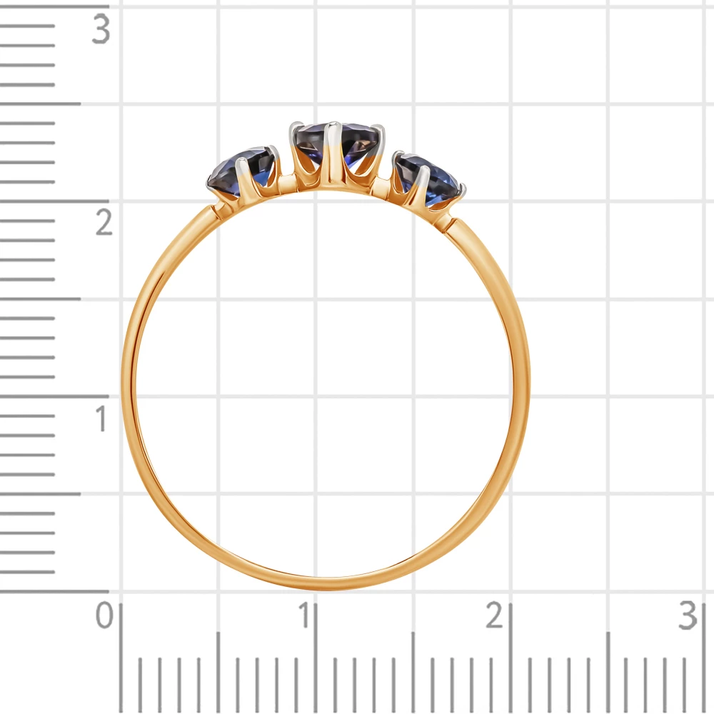 Кольцо с сапфирами синтетическими из красного золота 585 пробы 3