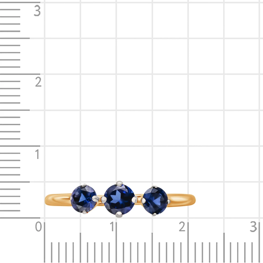Кольцо с сапфирами синтетическими из красного золота 585 пробы 2