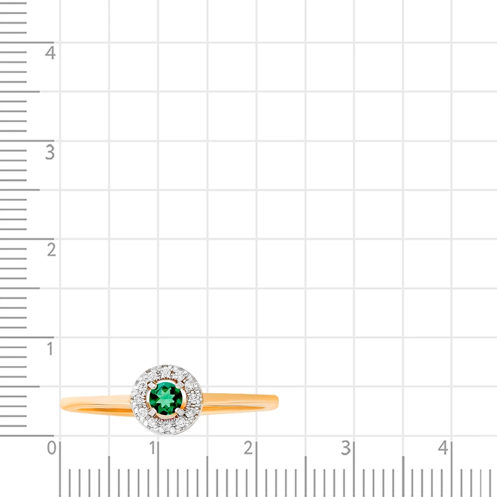Кольцо с изумрудом синтетическим и бриллиантами из красного золота 585 пробы 2