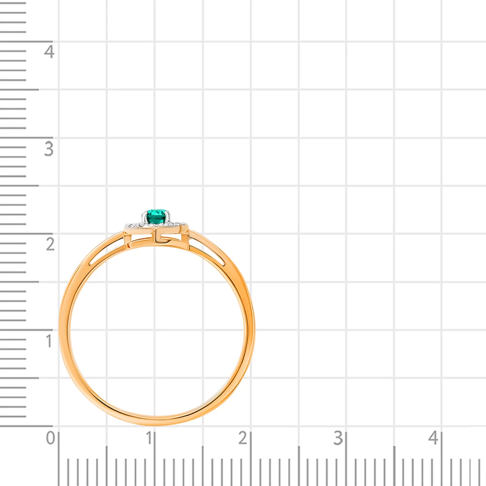 Кольцо с изумрудом синтетическим и бриллиантами из красного золота 585 пробы 3