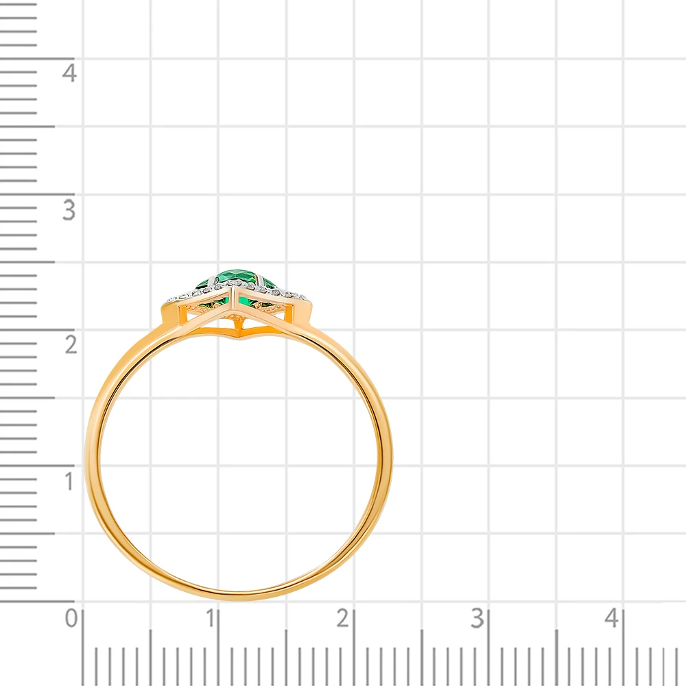 Кольцо с гидротермальным изумрудом и бриллиантами из красного золота 585 пробы 3